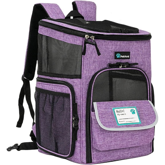 Dog Backpack Carrier, Airline Approved Cat Backpacks for Carrying Small Large Cats, Pet Carrier Back Pack, Ventilated Soft Sided for Travel, Hiking, Camping, Max 18 lbs, Purple