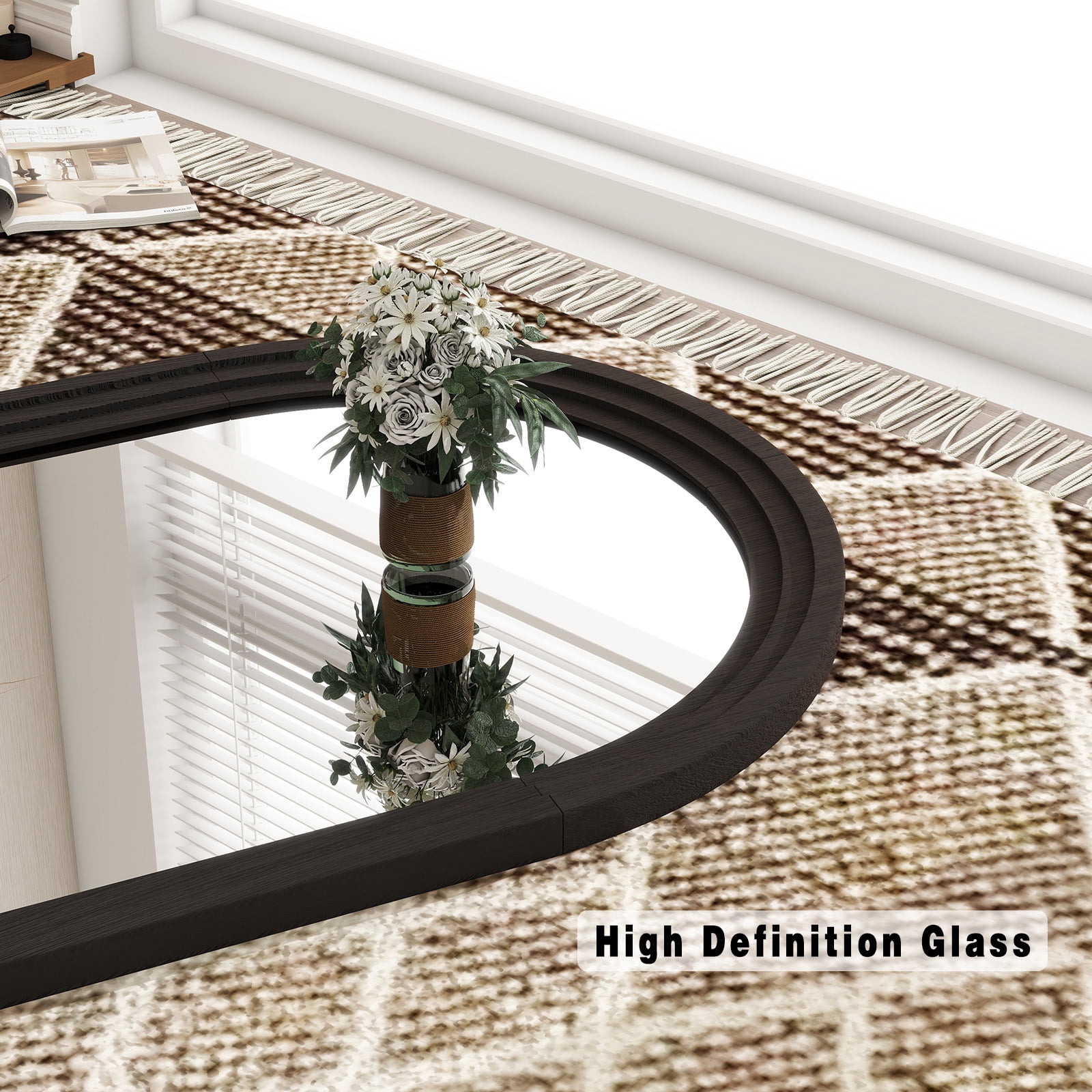 Anyrose 36.2"x24" Arch Wooden Framed Vanity Bathroom Mirror, Black