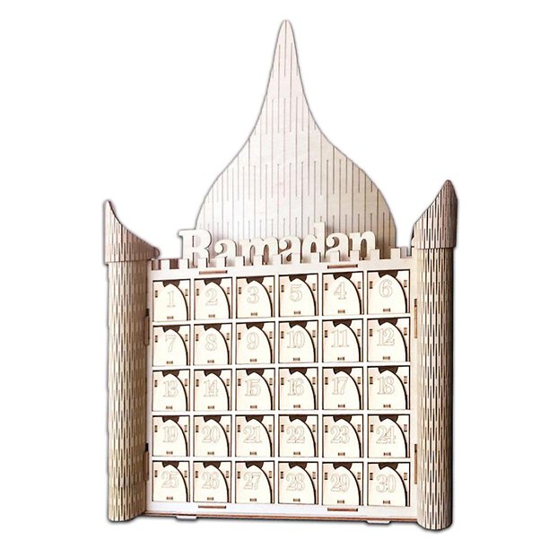 Dibujo de la casa de cuenta atrás del calendario de llegada del logotipo del Ramadán de Mubarak en el Eid Al - Fitr musulmán de madera MDF