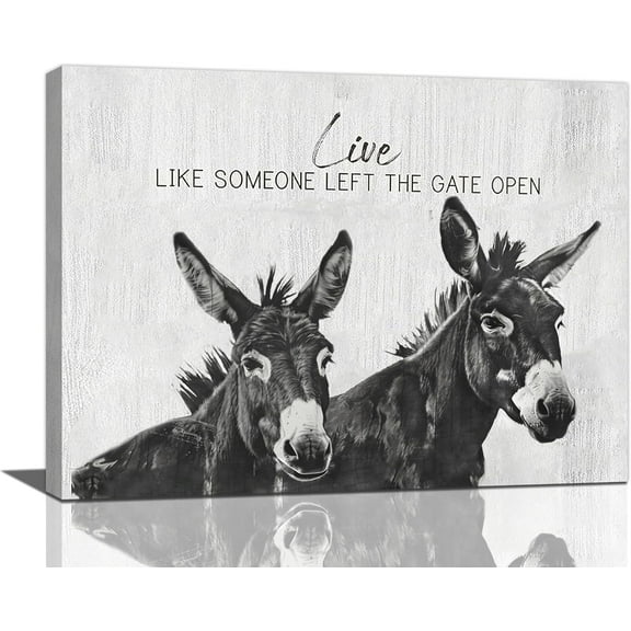 Aaheei Farmhouse Donkey Wall Art Black and White Donkey Bathroom Pictures Wall Decor Donkey Gifts Farm Animal Canvas Painting Farm Decorations Artwork for Bathroom Office Living Room Bedroom