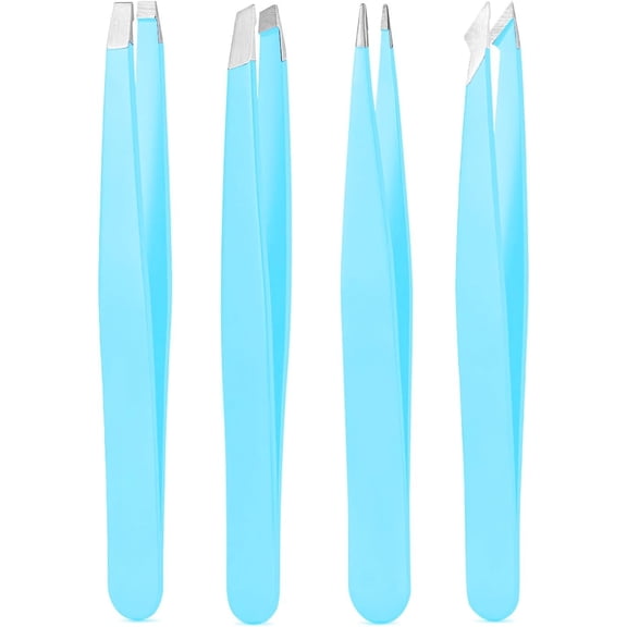 Tweezers Set, High Precision Stainless Steel Eyebrow Tweezers for Facial Hair, Inward Growing Hair and Splinter Remover Kit, Suitable for Women and Men, 4-Piece Set.