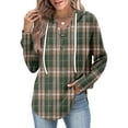 thumbnail image 2 of WTOBBY Women's Lightweight Long Sleeve Pullover with Pockets Preppy Graphic Hoodie, Raglan Sleeve Design with Retro Buttons, Plaid Pattern for Fashionable Casual Apparel,Dark Green XL, 2 of 5