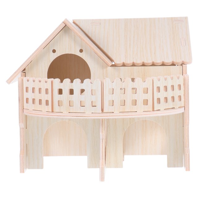 Casa de villa, casa de construcción, casa de ardilla, cabaña de madera, casa de cabaña, jaula de madera para hámster, accesorio, juguete de exploración de hámster de doble capa