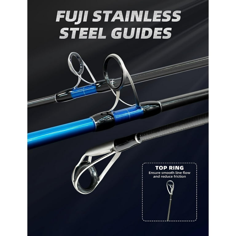 BLUEWING Bluefin Spinning Fishing Rod 2 Pieces Lightweight Carbon Fiber  Fishing Pole with Fuji K-series Stainless Steel Guides for Inshore Fishing