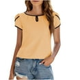 thumbnail image 2 of Njoeus Women's Summer Dressy Chiffon Blouses Short Ruffle Sleeve Basic Pleated Top Round Neck Keyhole Tunic Tops Casual T-Shirts S-XXL, 2 of 7