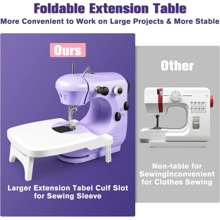 HOMWOO Mini Sewing Machine for Beginner, Dual Speed Portable Machine with  Extension Table, Light, Sewing Kit for Household, Travel