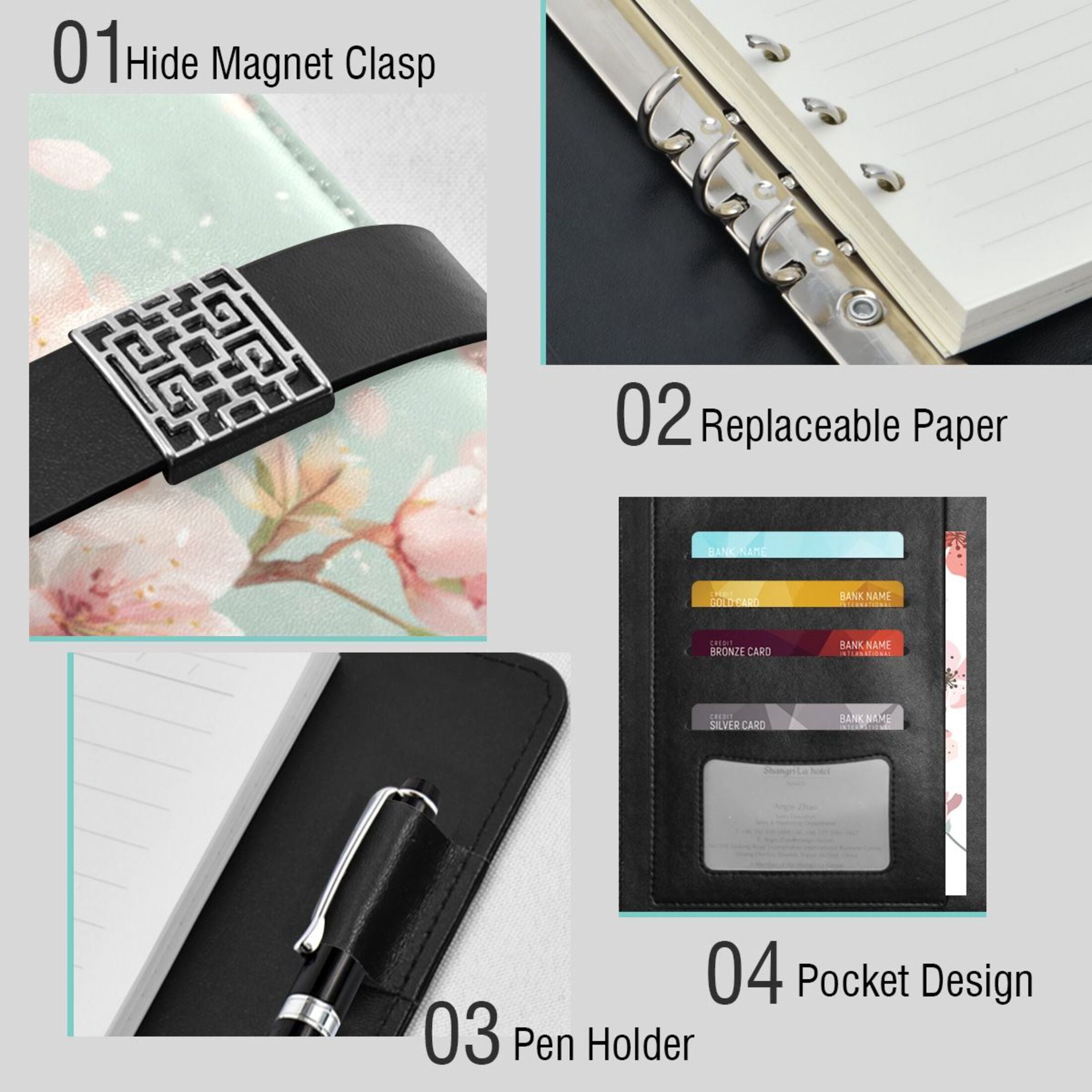 Leather Planner Leather Notebook Notebook Journal Binder Design Pen Pocket Design Convenient for Storage Beautiful Cherry Blossoms