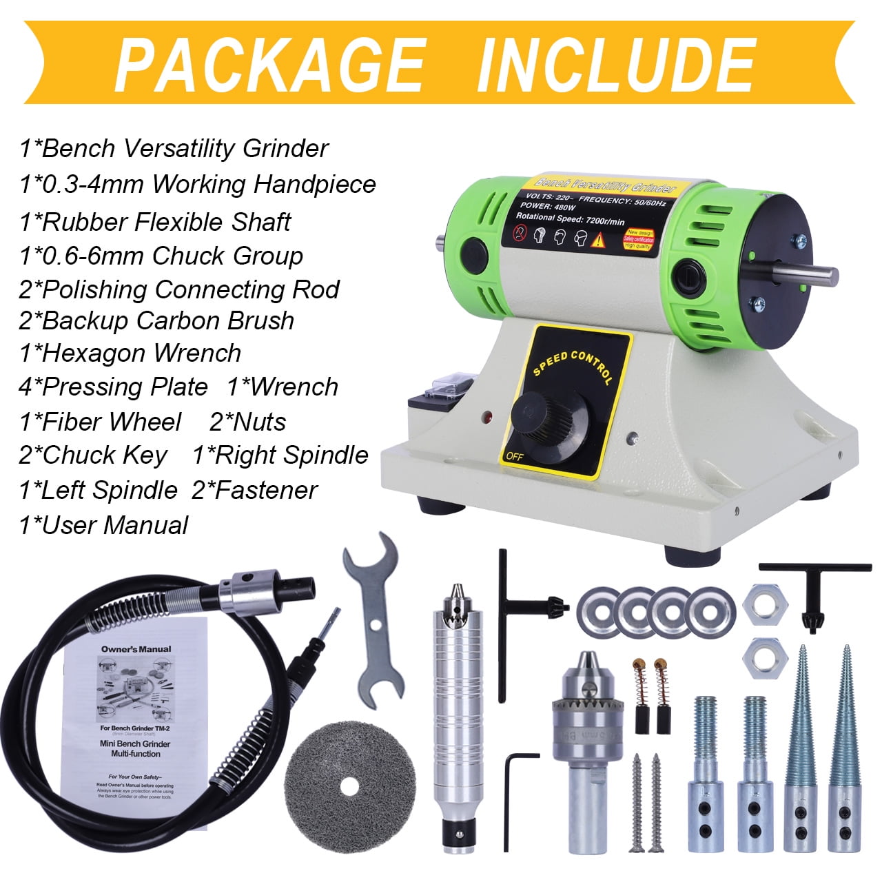 BG3109 Mini Polishing Motor with Dust Collector double head, Stepless Speed Regulation Bench Buffer Polisher Jewelry