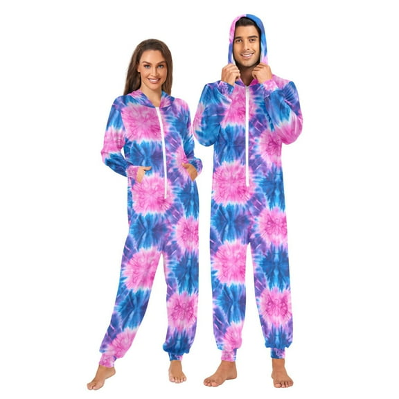joogoo Blue Tie Dye Unisex Adults Onesies Pajamas Jumpsuits L