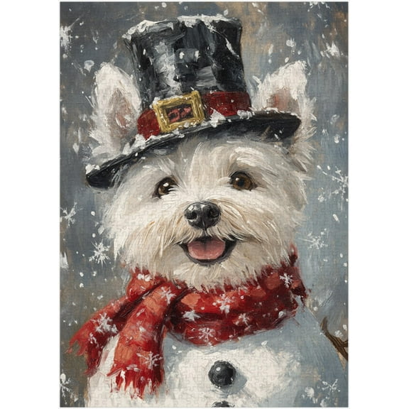 West Highland White Terrier Snowman Jigsaw Puzzle 500 Pieces for Adults - Fun Winter Holiday Gift for Pet-Loving Family in Christmas