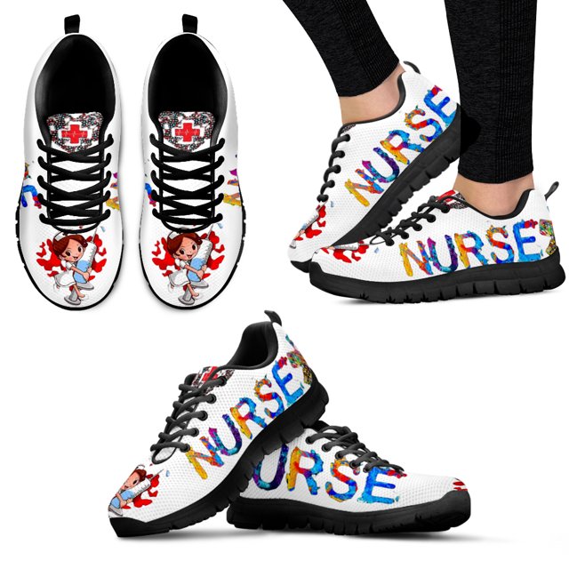 Zapatillas deportivas con estampado de enfermera de dibujos animados para mujer, zapatos planos transpirables con cordones y cómodas