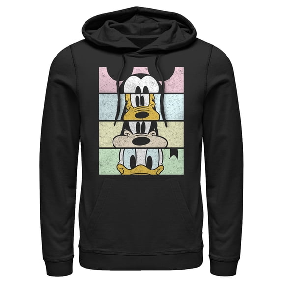 Men's Mickey & Friends Distressed Group Cropped Portraits Pull Over Hoodie Black 2X Large