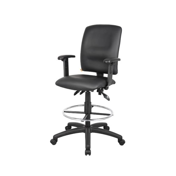 Nicer Furniture AP536P Multi-Function Leather Drafting Chair & Stool with Foot Ring - with T Arms