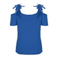 thumbnail image 4 of Chbgutlmr Going out Tops for Women Short Sleeve Cold Shoulder Lace Slim Comfy Solid Color Trendy Tops, 4 of 6