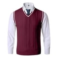 thumbnail image 3 of Men's Polyester Sweater Vest Sleeveless V Neck Fitted Knitted Twist Pattern Pullover Tanks Top for Casual and Formal, 3 of 9