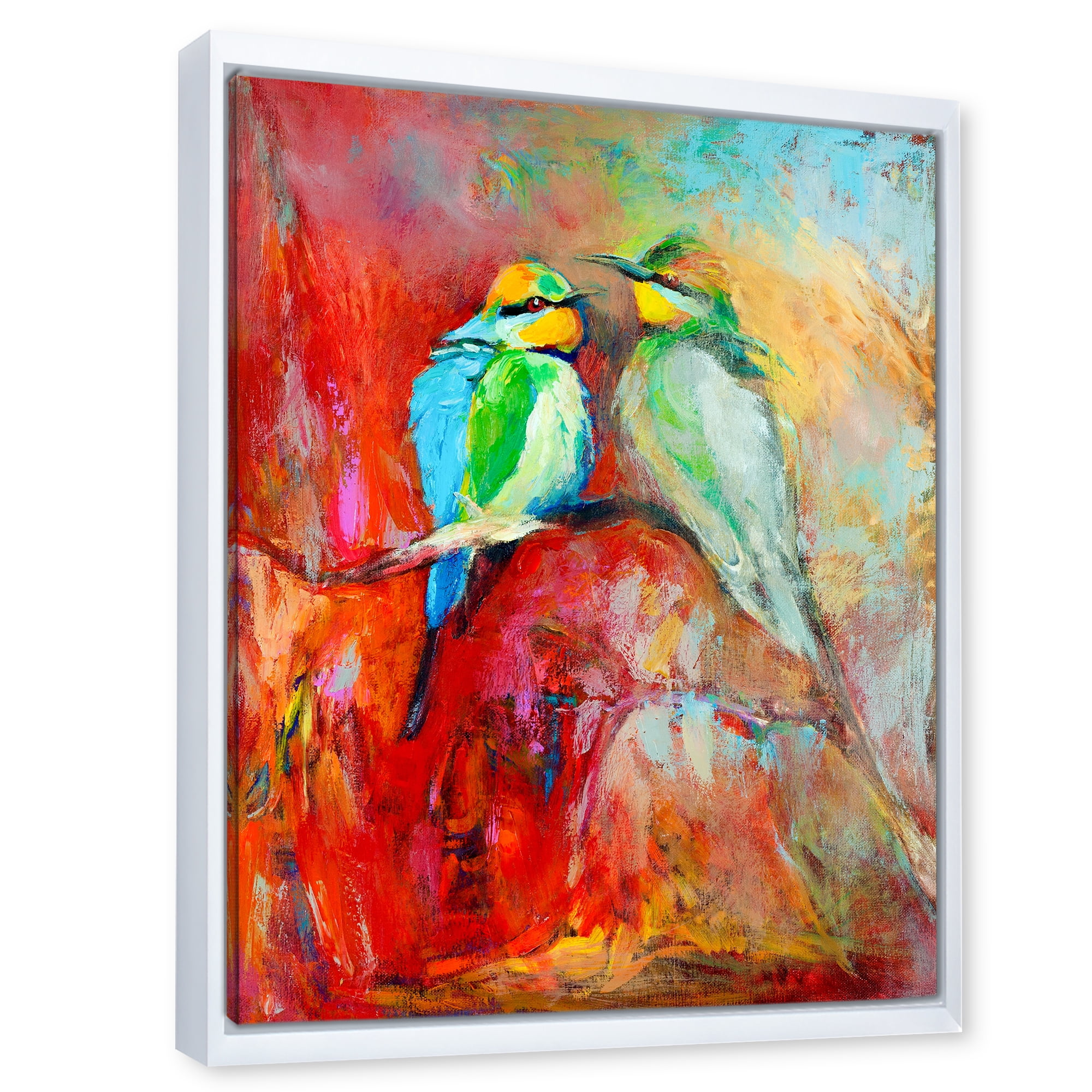 Designart 'Blue Tailed Bee Eaters Sitting On A Branch' Nautical & Coastal Framed Canvas Wall Art Print
