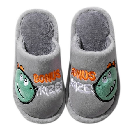 

nsendm Warm Slipper Dinosaur Slippers For Girls Boys Slippers Kids Comfy House Slippers Bedroom Slippers Winter Warm Shoes Grey 26