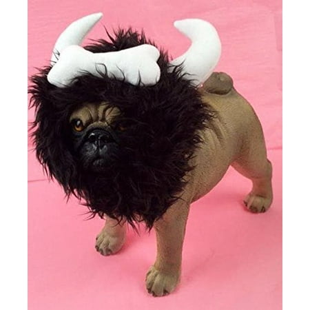 Bone Viking Warrior Horn Headpiece Costume For Dogs Realistic Plush Fuzzy Mane(xSmall)
