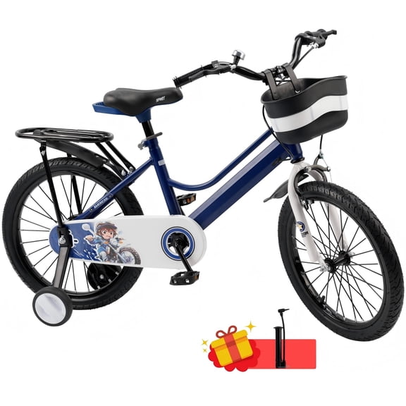 Kids Bike for Boys and Girls 16 18 inch Bicycle with Basket, Training Wheels, Ajustable Handlebars and Seat, Blue