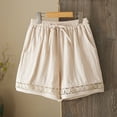thumbnail image 2 of Bmisegm Summer Shorts for Women Lace Elastic Waist Tie Detail Wide Leg Casual Bottoms Womens Shorts White_003 L, 2 of 4