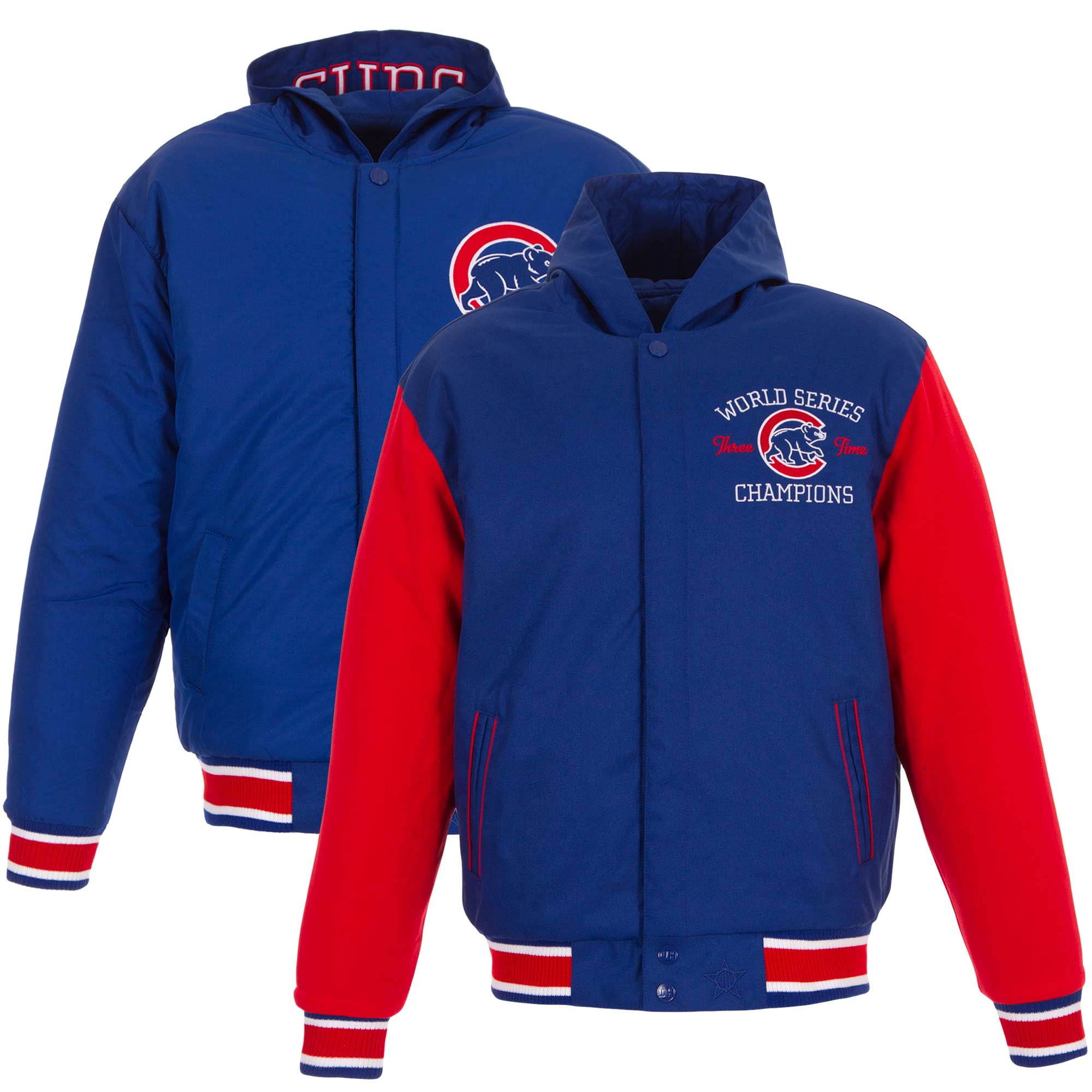 Chicago Cubs JH Design Reversible PolyTwill Hooded Jacket Royal