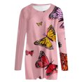 thumbnail image 4 of Leutsin Robe Mini à Manches Longues Col Rond avec Poches Imprimé Papillon pour Femmes, 4 of 5
