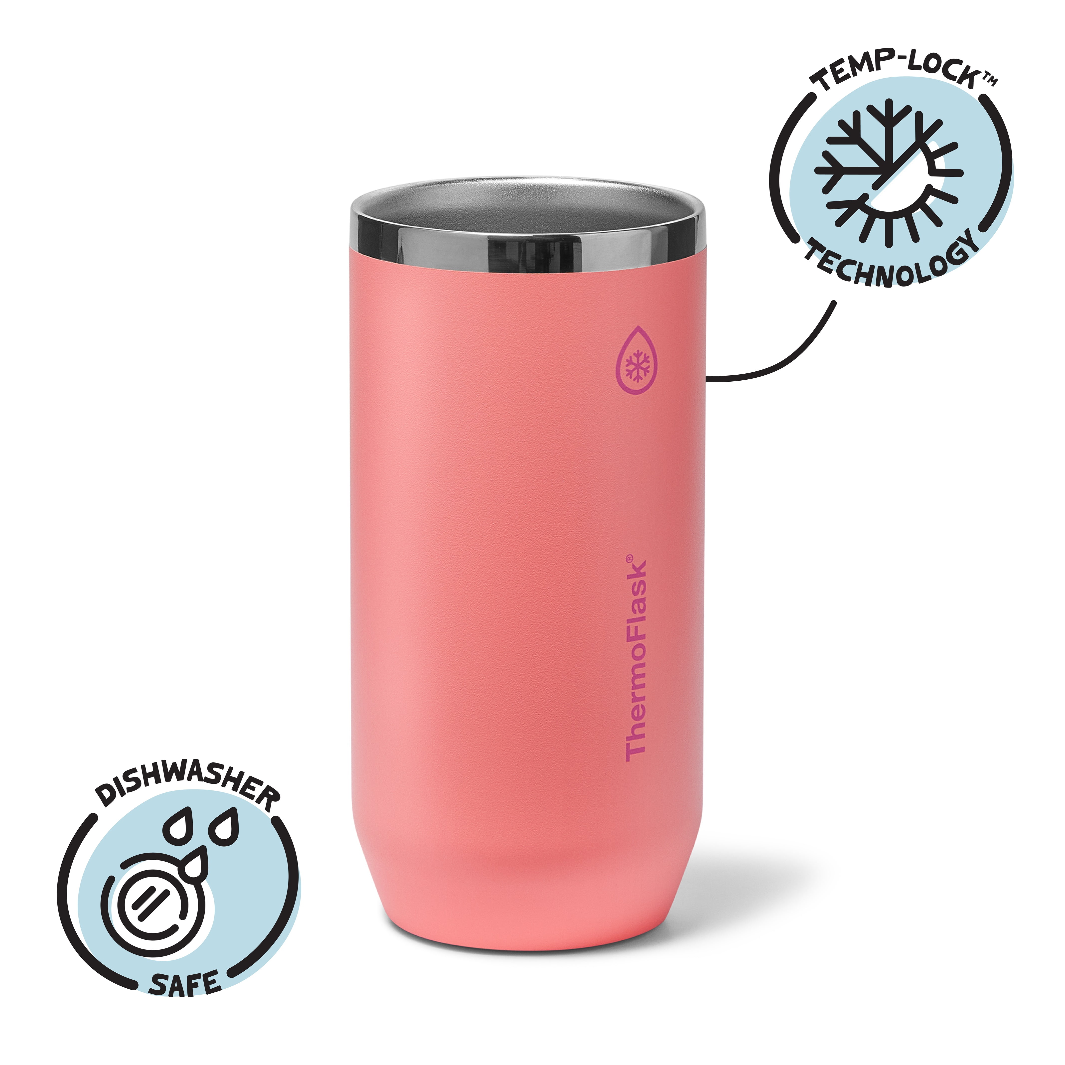 ThermoFlask 16 oz Tall Size 2-In-1 Insulated Can Cooler and Cup, Durable Stainless Steel, Non-Slip Base, Dishwasher Safe, Beverage Container, Sunkissed Coral