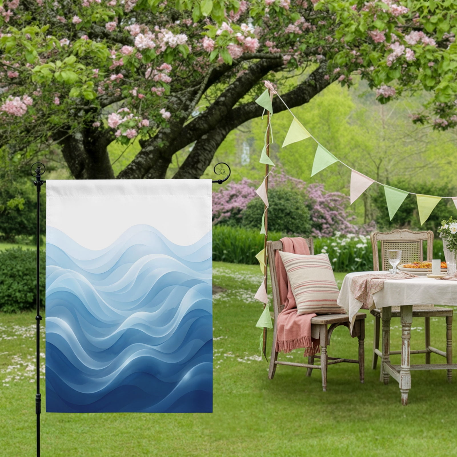 Blue Ombre House Flag 28 x 40 Inches, Abstract Modern Gradient Ripple Weather Proof Outdoor Patio Flags Double Sided Small House Decoration for Yard Lawn Outside Home