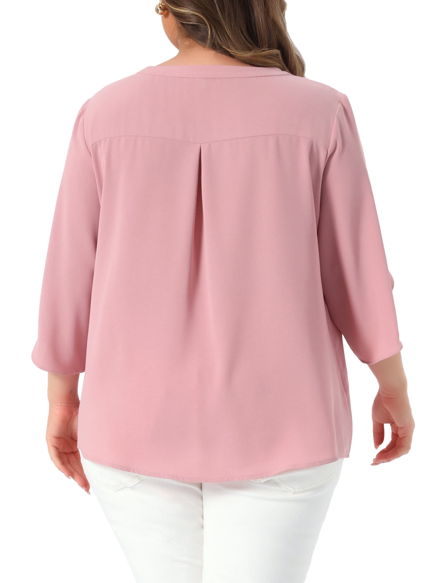 DARING DIVA Women's Plus Spring Tops V Neck Chiffon Work Dressy Casual Shirt 1X Pink