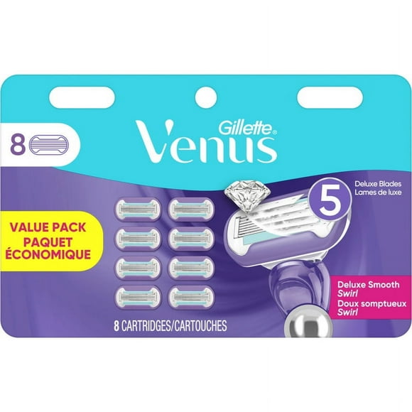 Gillette Venus Deluxe Smooth Swirl Womens Razor Blade Refills, 8 Count, Moisture Ribbon to Protect Against Irritation (Pack of 1)