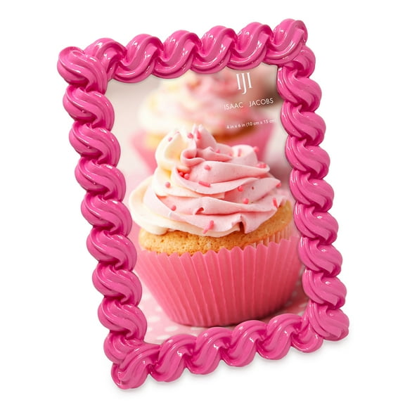 Isaac Jacobs 4x6 Dark Pink Glossy Frosting Rectangle Picture Frame with Easel & Hook for Tabletop & Wall Display, Decorative Art Design, Home Décor, Gallery Wall, Desktop Display (4x6, Dark Pink)