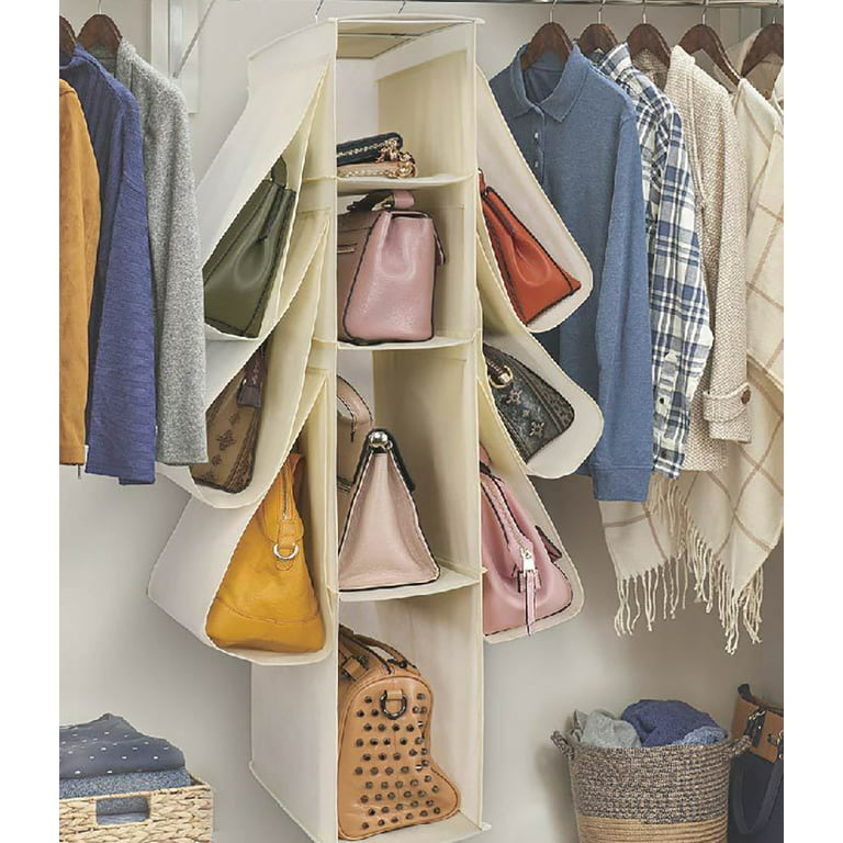 Purse Organizer for Closet Hanging Handbag Purse Storage Organizers 10 Pockets, Size: Small, Beige