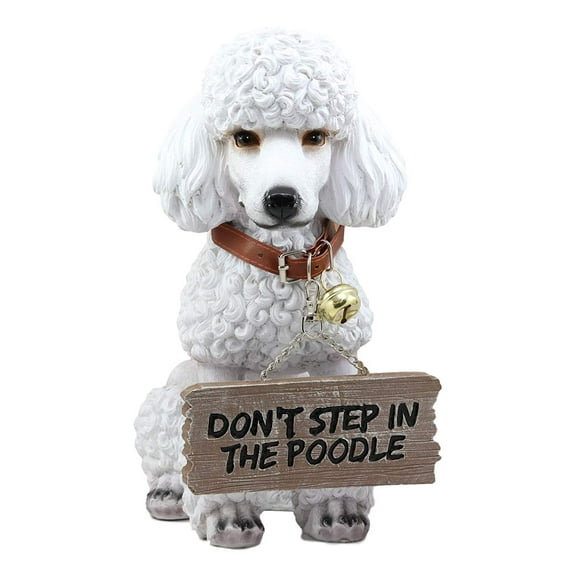 Realistic White French Poodle Dog Fifi Welcome Greeter Statue With Jingle Collar