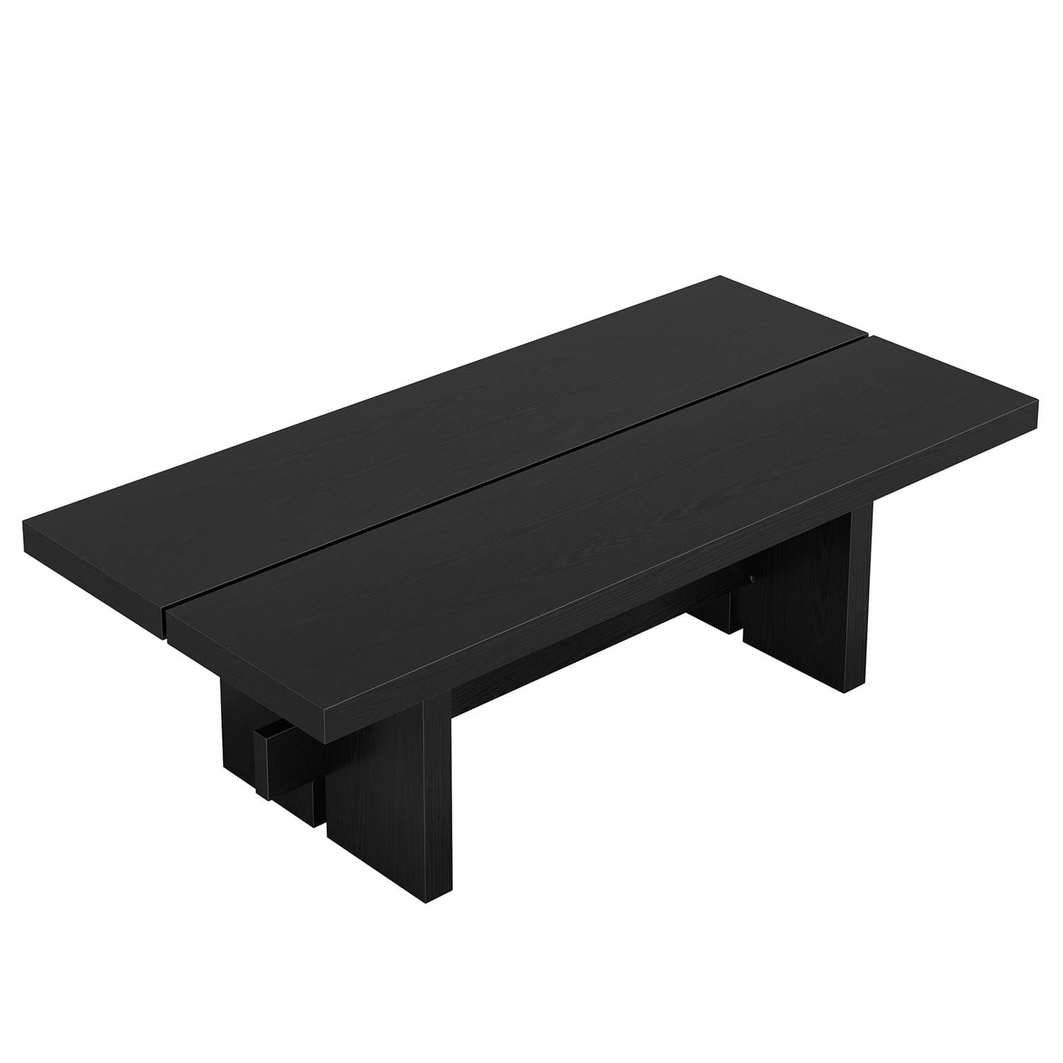 Demi Bonn 55" Modern Black Rectangular Coffee Table, Stylish Ottoman, Center Table for Living Room, Black