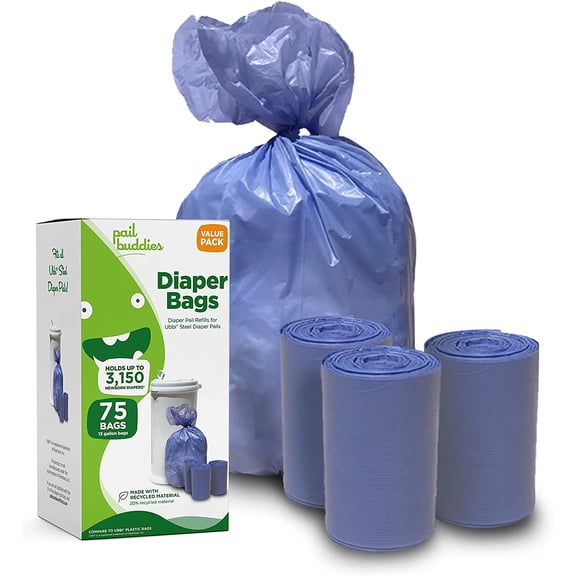 Diaper Bags, 75 Count, Fresh Powder Scent, Compatible with Ubbi Diaper Pail, Made with Recycled Material, 13 Gallon Capacity, Strong and Durable