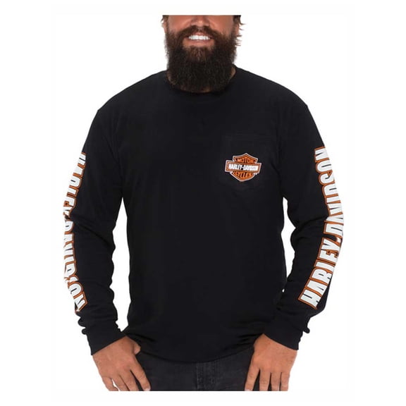 Harley-Davidson Men's Bar & Shield Chest Pocket Long Sleeve Crew-Neck Tee (5XL), Harley Davidson