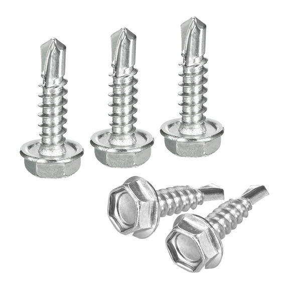 Uxcell 25 Pack #10 x 3/4" Self Drilling Screws, 410 Stainless Steel Self Tapping Screws for Metal, Hex Washer Head Sheet Metal