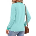 thumbnail image 4 of MOSHU Color Block T Shirts for Women V Neck Long Sleeve Womens Shirts Loose Fall Tops with Pocket, 4 of 10