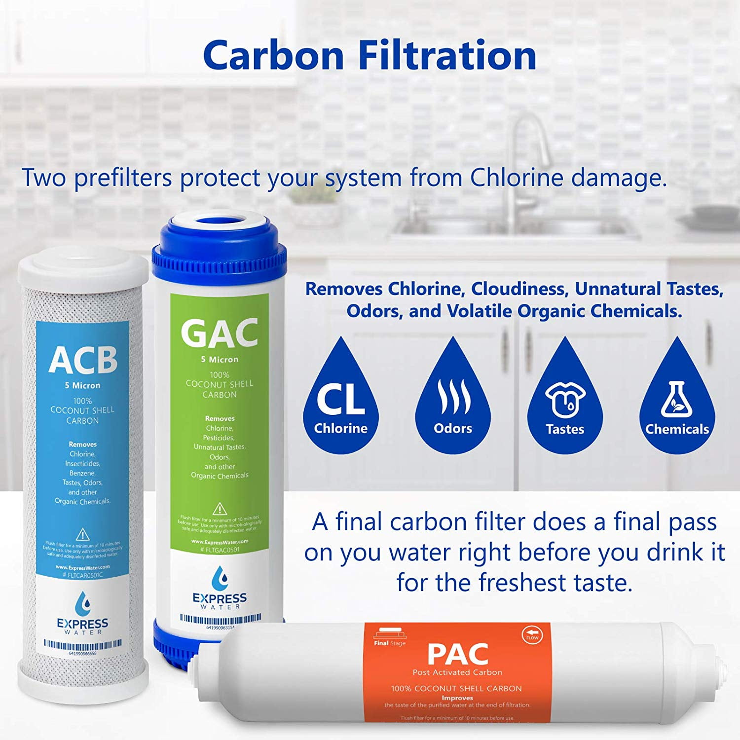Express Water 2 Years Alkaline Reverse Osmosis System Replacement Filter Set 10 inch Size Water Filters 20 Filters with 50 GPD RO Membrane