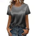 thumbnail image 5 of Satin Blouse for Women Gradient Business Casual Outfit Short Sleeve Tops Crewneck Tshirt Silk Shirt Summer Clothes, M, 5 of 7