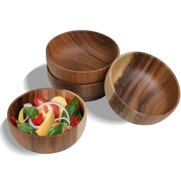 Wooden Salad Bowl, Wood Serving Bowl for Fruits or Salads Modern Round