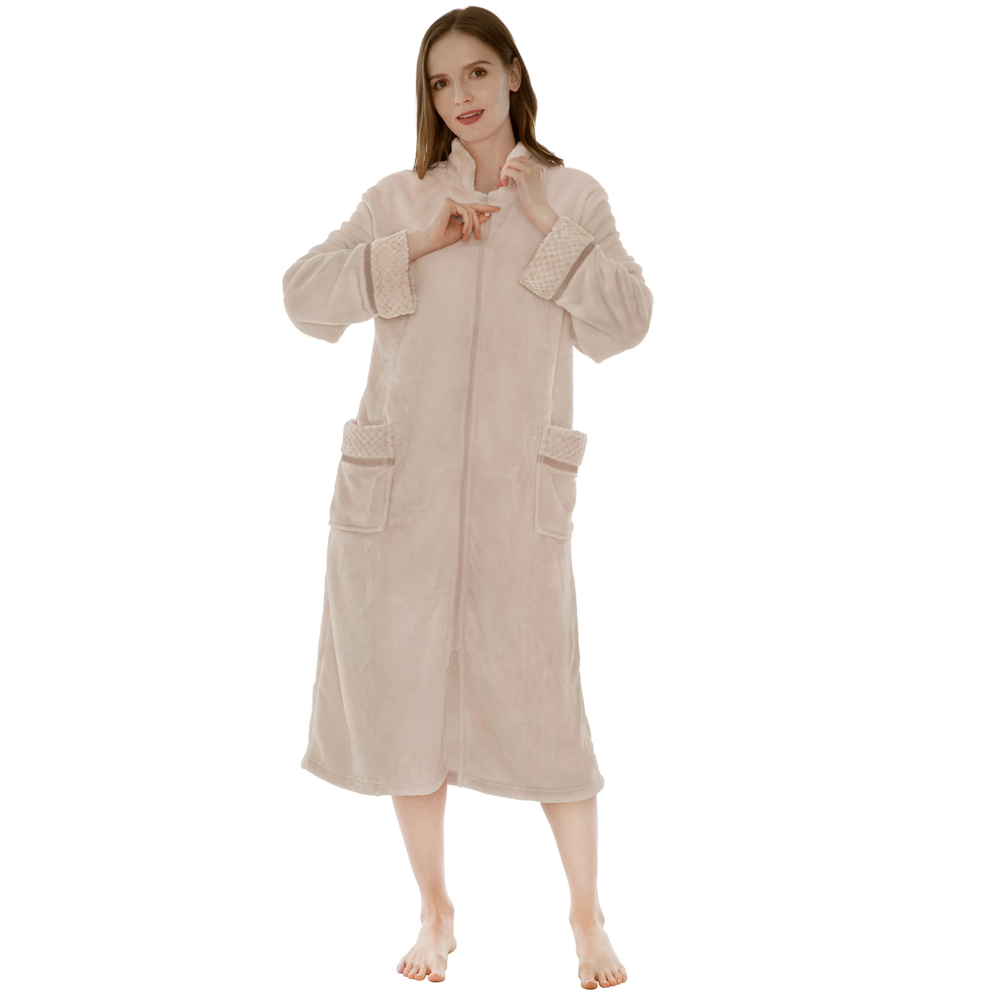 PAVILIA Womens Housecoat Zip Robe, Fleece Zip Up Front Robe