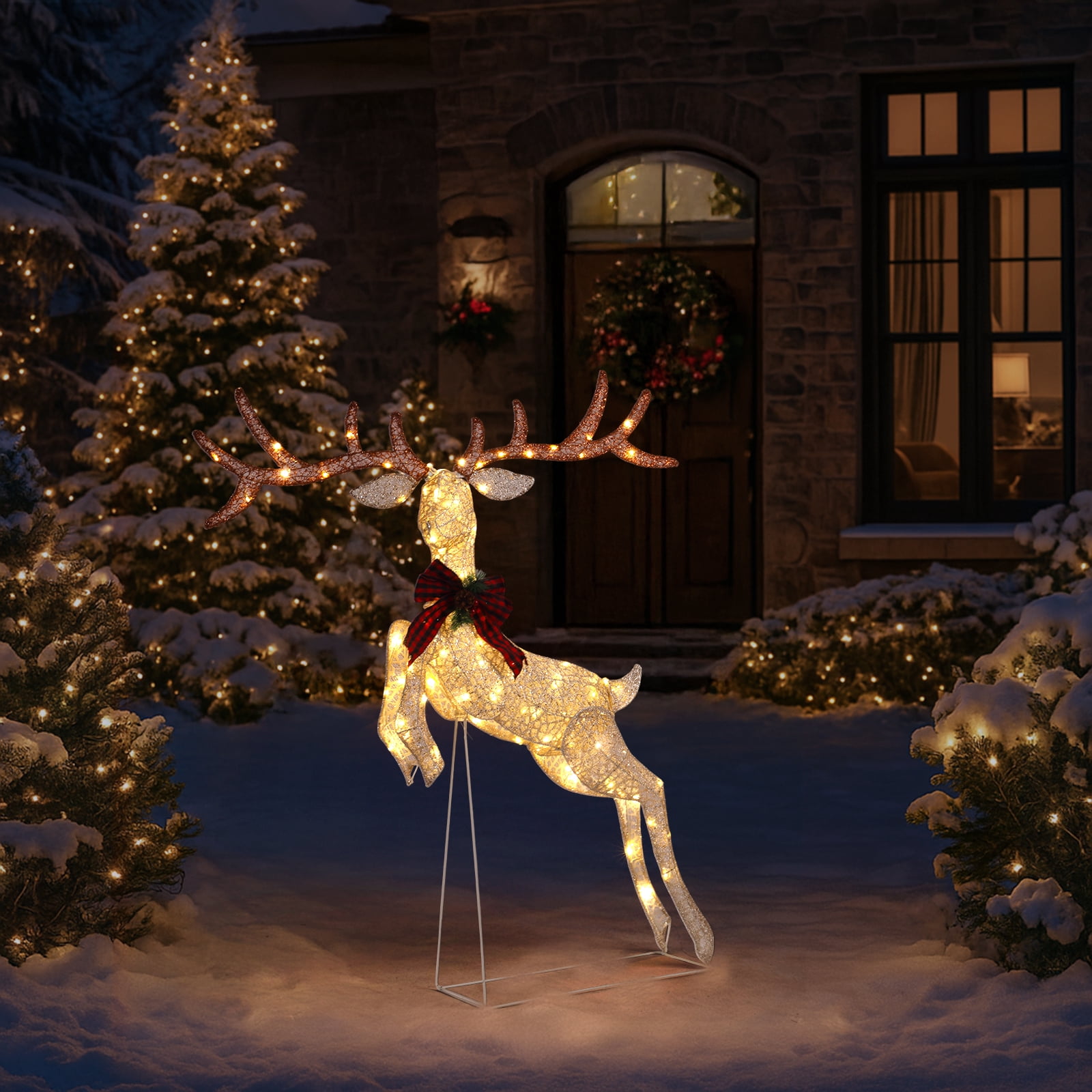 Astoutdoor Lighted Jumping Reindeer Christmas Decoration, 100 Warm White LED Lights, Indoor Outdoor Holiday Display