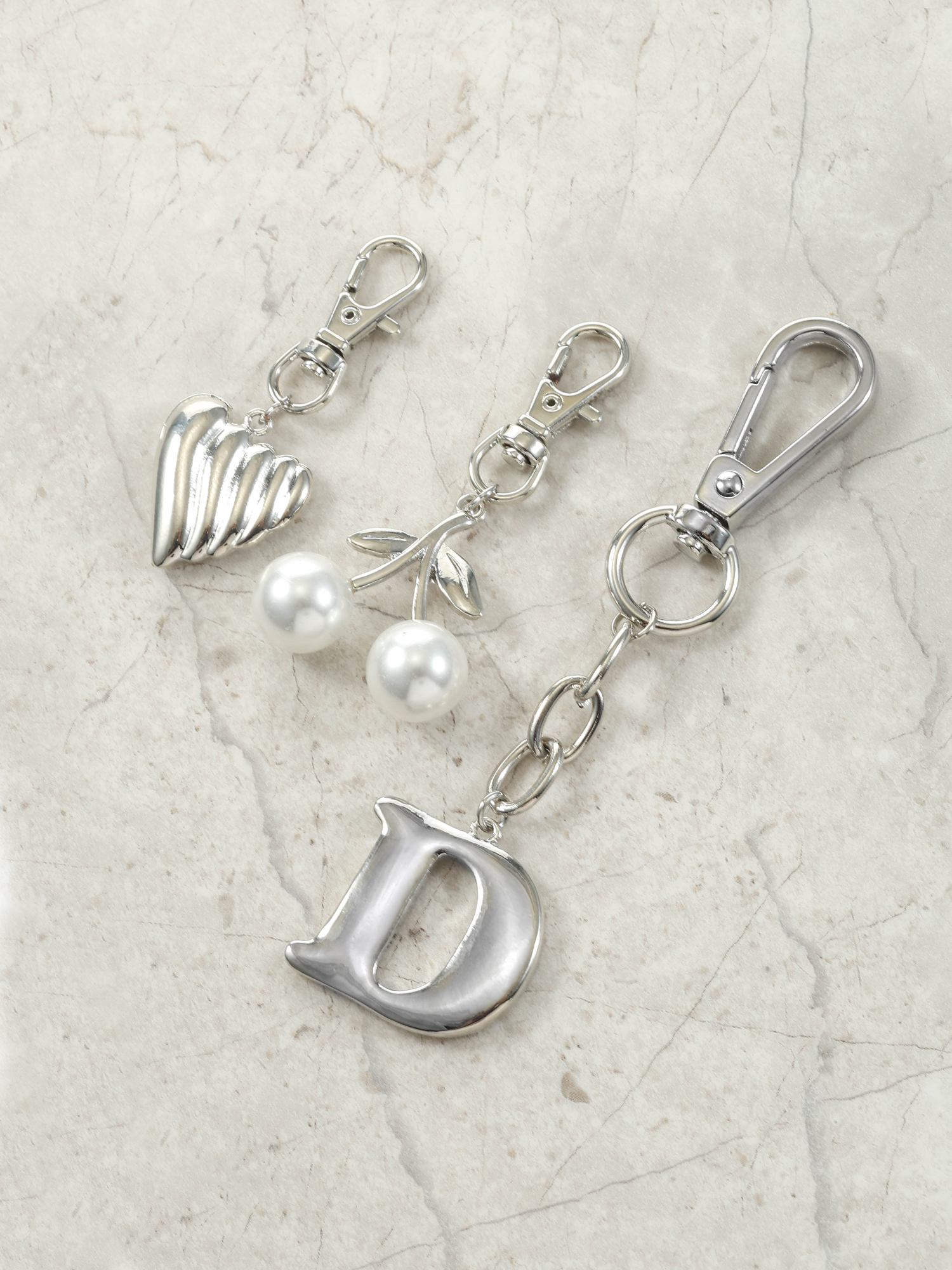 Time and Tru Silvertone Initial Letter Bag Charm Set, 3 Pieces, Letter D