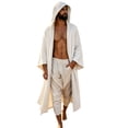 thumbnail image 3 of HuangHuanChen Mens Renaissance Shawl Cape Medieval Samurai Cloak Warrior Ren Faire Men's Oversized Hooded Coat Halloween Cape Men Shawl Collar Lightweight Open Front Drape Kimono Cardigan White XXL, 3 of 4