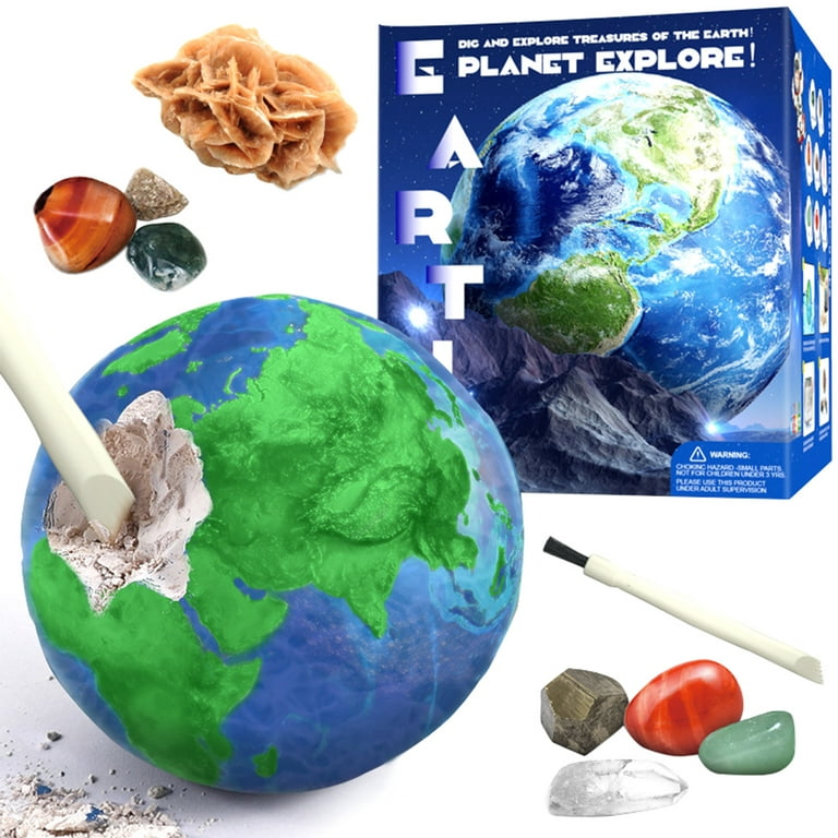  Gemstone Dig Kit, 6-IN-1 Planets Excavating Set, Dig up 30 Real  Rocks, Minerals & Crystals, Solar System Exploration Set, STEM Project Toy  Gift for Boys & Girl, Stone Mining Science Kit