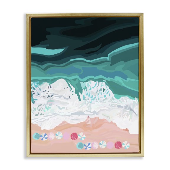 Stupell Industries Contemporary Aerial View Beach Umbrellas Gold Floating Frame Canvas Art, 17 x 21, by Amelia Noyes