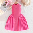 thumbnail image 6 of Miluxas Girl's Summer Sleeveless Mini Dress Turtleneck A Line Pleated Swing Casual Basic Short Dress Hot Pink 2-3 Years, 6 of 8