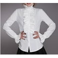 thumbnail image 3 of New Women Office Lady Victorian OL Shirt High Neck Ruffle Flounce T-Shirt Blouse, 3 of 5