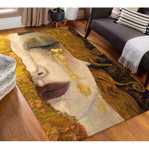 The Golden Tears Rug, Woman Rug, Reproduction Rugs, Gustav Klimt Rug, Freya's Tears Rug ,Luxury Rug, Large Rug, Salon Rug, Woman Decor Rug, 2.6'x9.2' - 80x280 cm